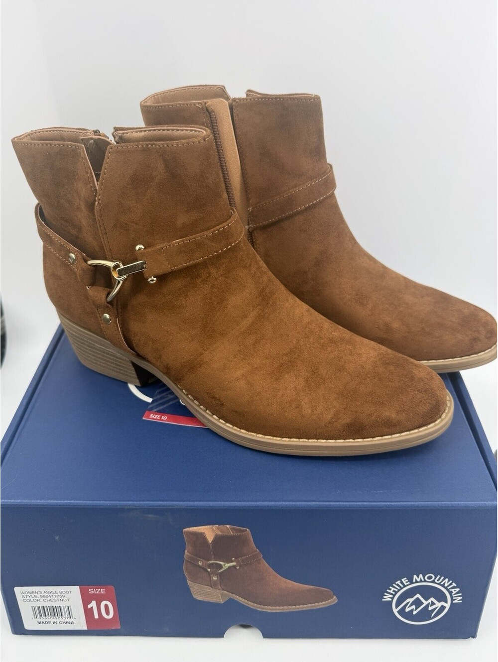 White Mountain Women's Faux Suede Zip-Up Ankle Boot Chestnut Brown Size 10 New
